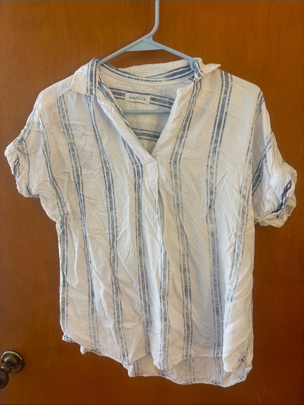 Neuflora Blue-Striped White Short-Sleeve Tunic